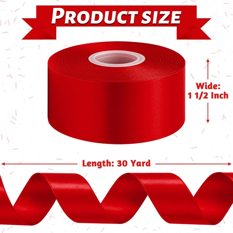 Fullive Red Ribbon 1 1/2 Inch, 30 Yards Red Ribbon for Gift Wrapping, Polyester Satin Christmas Ribbon for Wedding Xmas Tree Valentines Day Decorations DIY Bows Wrapping Bouquet Floral Arrangements - Image 2
